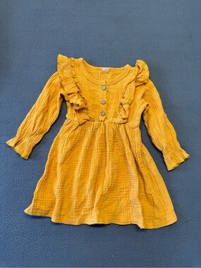 Girls' Mustard Orange Ruffle Long-Sleeve Dress